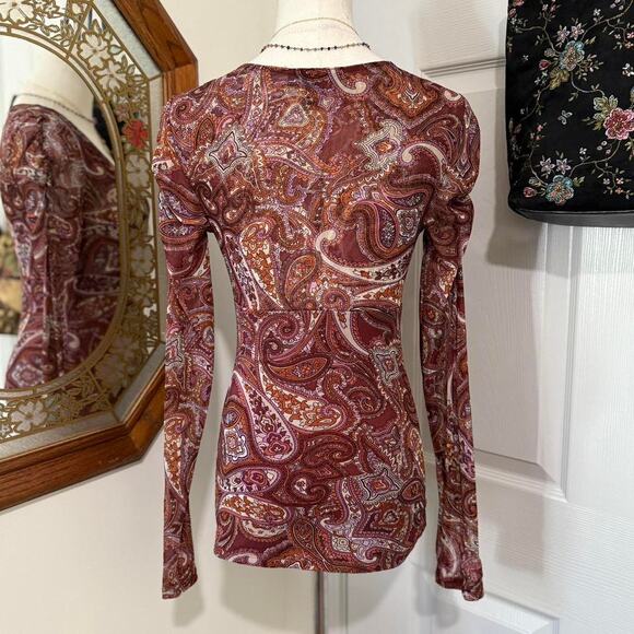 INC International Concepts Orange & Purple Paisley Mesh Long Sleeve Whimsy Top - Picture 4 of 7